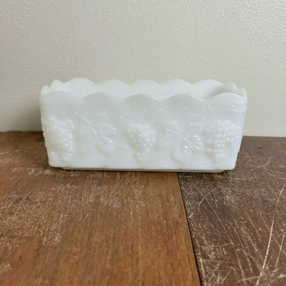 Fire King Anchor Hocking Milk glass Grape Fruit‎ embossed rectangular dish